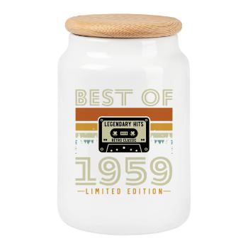 1959 Vintage Retro Birthday Gift - Cookie Jar with Wooden Lid - white - Front