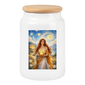 Hestia Nuit étoilée - Boîte à biscuits avec couvercle en bois - blanc - Devant