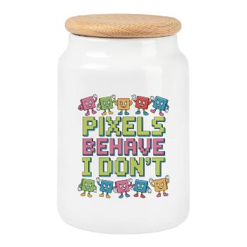 Pixel du designer de logo se comporte comme je ne suis pas designer de marque - Boîte à biscuits avec couvercle en bois - blanc - Devant