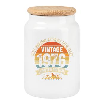 Vintage 1976 Retro Birthday Design - Cookie Jar with Wooden Lid - white - Front
