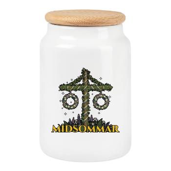 Litha Pagan Summer Solstice Midsummer Midsommar - Cookie Jar with Wooden Lid - white - Front