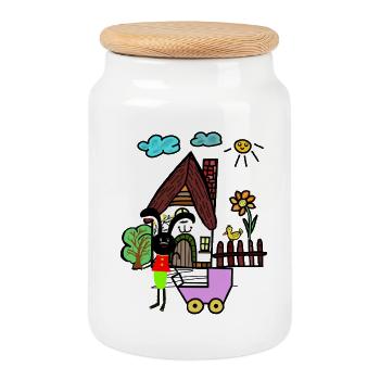 Maman Lapins Bébé Lapin Enfants - Boîte à biscuits avec couvercle en bois - blanc - Devant