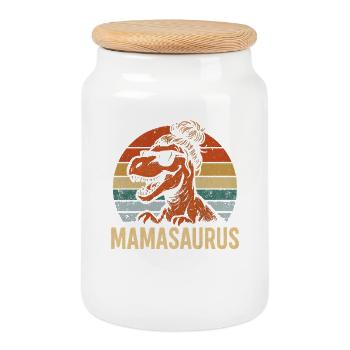 Mamasaurus Maman Maman Idée de cadeau Humour Drôle - Boîte à biscuits avec couvercle en bois - blanc - Devant
