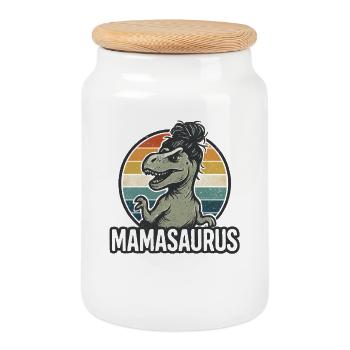 Mamasaurus Maman Maman Idée de cadeau Humour Drôle - Boîte à biscuits avec couvercle en bois - blanc - Devant