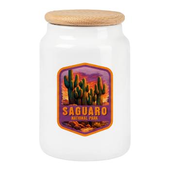 Saguaro Nationalpark Wüstenpatch - Keksdose mit Holzdeckel - Weiß - Vorne