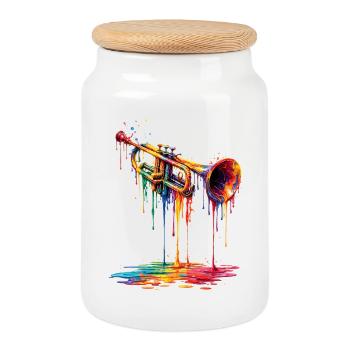 Trumpet mit tropfender Farbe - Keksdose mit Holzdeckel - Weiß - Vorne