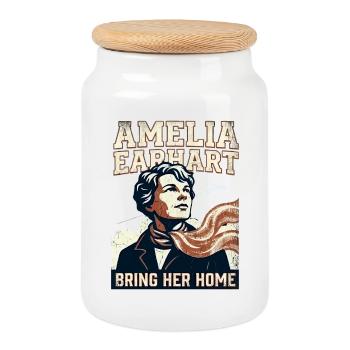 Amelia Earhart – Bring Her Home - Cookie Jar with Wooden Lid - white - Front