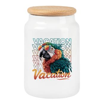 Parrot holiday adventure with summer glasses - Cookie Jar with Wooden Lid - white - Front