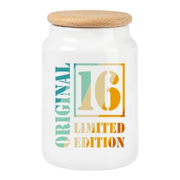 16th Birthday Boy Girl Teenager Original 16 - Cookie Jar with Wooden Lid - white - Front