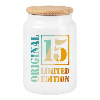 15th Birthday Boy Girl Teenager Level 15 - Cookie Jar with Wooden Lid - white - Front