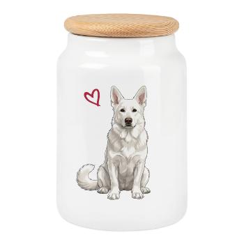 White German Shepherd, White Shepherd - Cookie Jar with Wooden Lid - white - Front