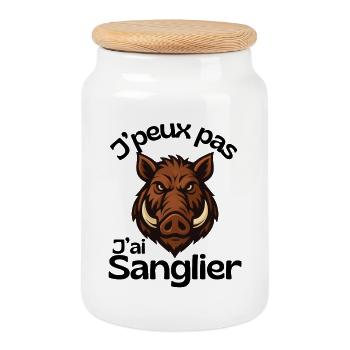 J'peux Pas Sanglier - humour chasse - Boîte à biscuits avec couvercle en bois - blanc - Devant