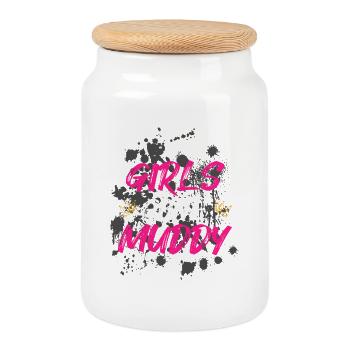 Girls gone muddy Schlammlauf Mud Run Muddy Race - Cookie Jar with Wooden Lid - white - Front