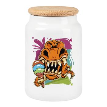 Loving T-Rex Cartoon - Cookie Jar with Wooden Lid - white - Front