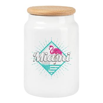 Miami en Floride aux États-Unis avec Flamingo - Boîte à biscuits avec couvercle en bois - blanc - Devant