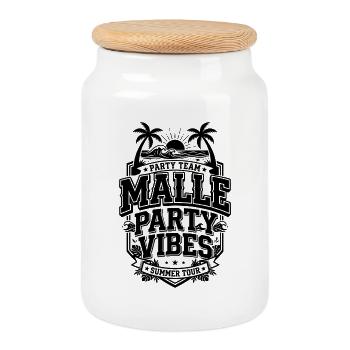 Malle Party Vibes Mallorca Spruch - Keksdose mit Holzdeckel - Weiß - Vorne