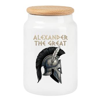 Casque du guerrier d’Alexandre le Grand - Boîte à biscuits avec couvercle en bois - blanc - Devant