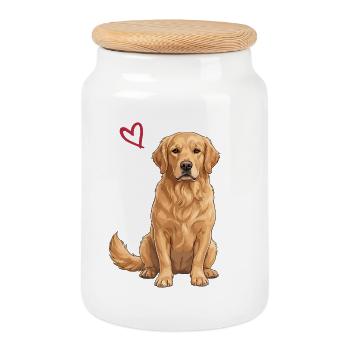 Golden retriever - Boîte à biscuits avec couvercle en bois - blanc - Devant