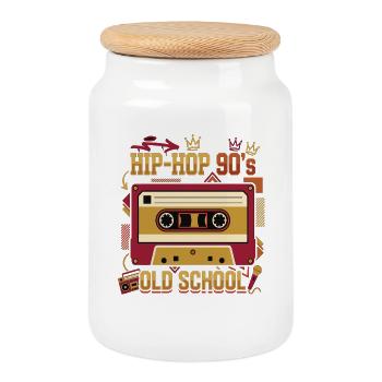Hip Hop 90s Oldschool Cassette Retro - Cookie Jar with Wooden Lid - white - Front