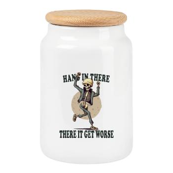 Hold On – Funny Skeleton Humor Shirt - Cookie Jar with Wooden Lid - white - Front