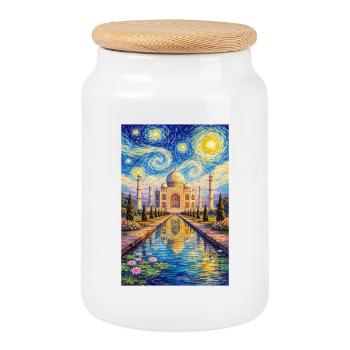 Taj Mahal Sternennacht Impression - Keksdose mit Holzdeckel - Weiß - Vorne