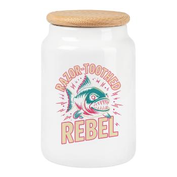 Rebelle Sharptooth | Piranha Retro Humour - Boîte à biscuits avec couvercle en bois - blanc - Devant
