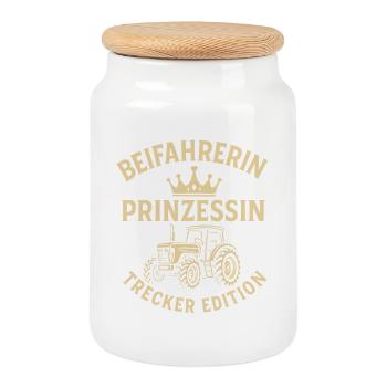 Beifahrerin Prinzessin Trecker Edition lustig - Keksdose mit Holzdeckel - Weiß - Vorne