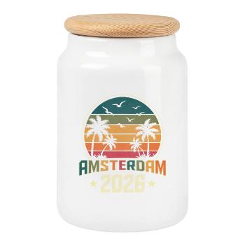 Amsterdam 2026 - Keksdose mit Holzdeckel - Weiß - Vorne