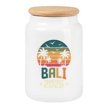 Bali 2026 - Keksdose mit Holzdeckel - Weiß - Vorne