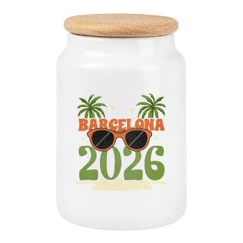 Barcelona 2026 - Cookie Jar with Wooden Lid - white - Front