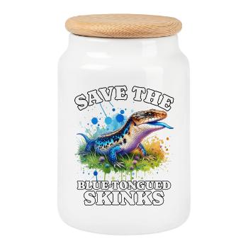 Save Blauzungenskink - Keksdose mit Holzdeckel - Weiß - Vorne