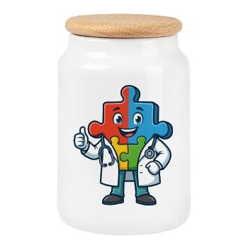 Puzzle Pals Doctor Mascot - Cookie Jar with Wooden Lid - white - Front