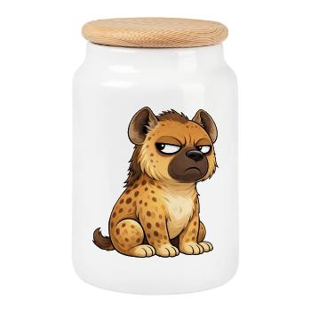 Cute skeptical hyena cartoon funny whimsical - Cookie Jar with Wooden Lid - white - Front
