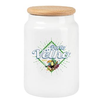 Porto Velho Rondonia Brasilien mit Vintage Tukan - Keksdose mit Holzdeckel - Weiß - Vorne