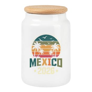 Mexico 2026 - Cookie Jar with Wooden Lid - white - Front