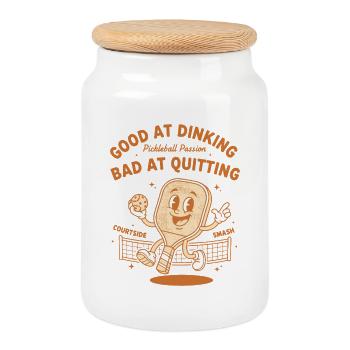 Joueur drôle de pickleball Bon au Dinking Mauvais à - Boîte à biscuits avec couvercle en bois - blanc - Devant