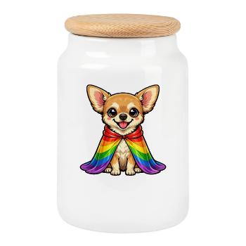 Chihuahua Pride Dog Rainbow Cloak LGBTQ - Cookie Jar with Wooden Lid - white - Front