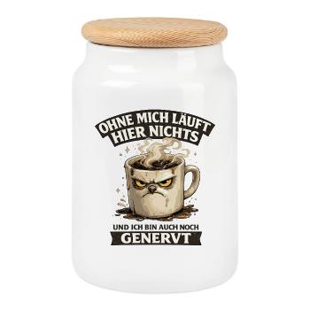 Ohne mich läuft hier nichts genervter Kaffee - Keksdose mit Holzdeckel - Weiß - Vorne