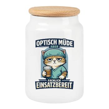 Optisch müde aber fachlich einsatzbereit Arzt - Keksdose mit Holzdeckel - Weiß - Vorne