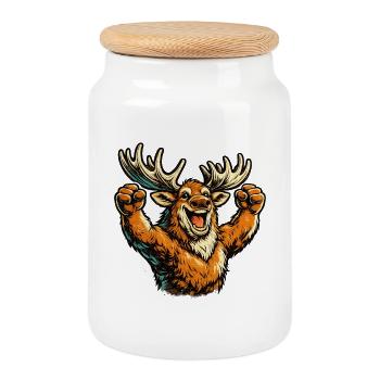 Moose rejoices - Cookie Jar with Wooden Lid - white - Front
