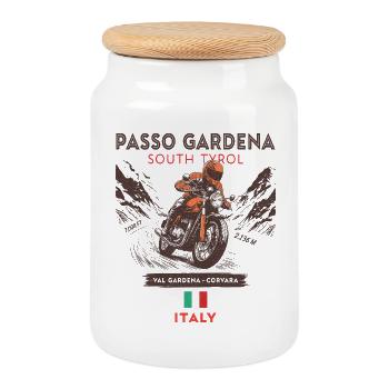 Passo Gardena Motorcycle design– Dolomites  - Boîte à biscuits avec couvercle en bois - blanc - Devant