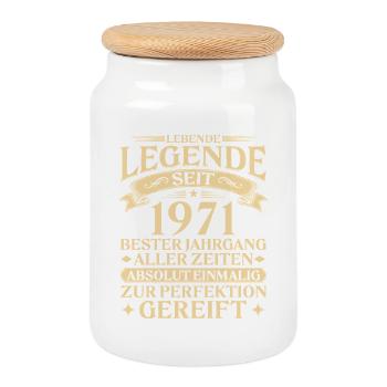 Lebende Legende seit 1971 Jahrgang Geschenk - Keksdose mit Holzdeckel - Weiß - Vorne