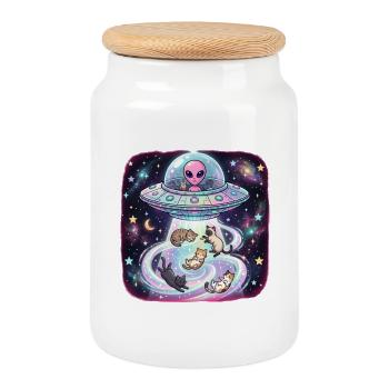 Ici, pour les chats, les humains sont des chattes bizarres de l’espace - Boîte à biscuits avec couvercle en bois - blanc - Devant