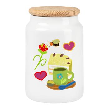 Garden Coffee Break Hobby Gardener Bee Insect - Cookie Jar with Wooden Lid - white - Front