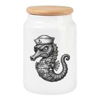 Captain Seahorse is in a bad mood today - Cookie Jar with Wooden Lid - white - Front
