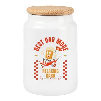 Cadeau de chariot à bière pour la fête des pères Meilleure mode papa - Boîte à biscuits avec couvercle en bois - blanc - Devant