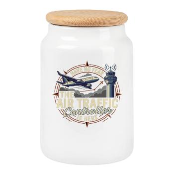 Air Traffic Controller Flugzeug Tower Spruch - Keksdose mit Holzdeckel - Weiß - Vorne
