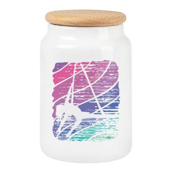 Vertical Cloth Vintage Aerial Acrobatics Aerial Silk - Cookie Jar with Wooden Lid - white - Front