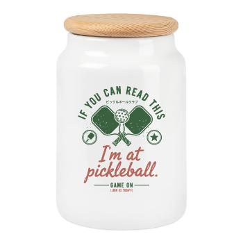 Joueur drôle de pickleball Je suis au jeu de pickle ball en cours - Boîte à biscuits avec couvercle en bois - blanc - Devant