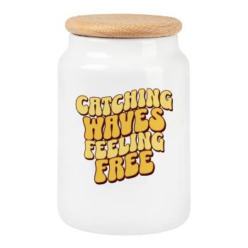 Catching Waves Feeling Free - Cookie Jar with Wooden Lid - white - Front